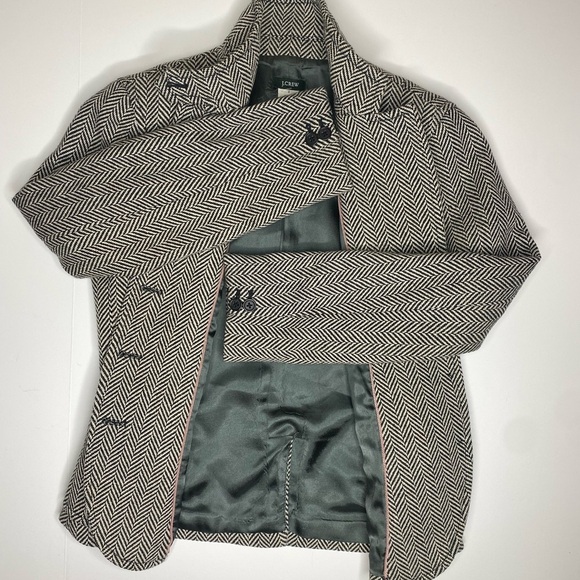 J.Crew Herringbone Wool Blend Coat Blazer Black & White Sz Sm EUC - Picture 2 of 7